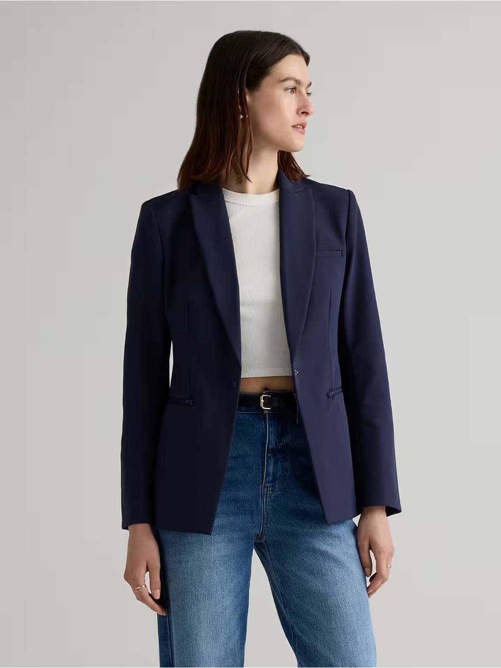Quince NWT Scuba Single-Breasted Convertible Blazer Deep Navy Women’s XL